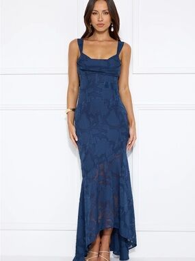 NWT Hello Molly Navy Blue Empire Maxi Dress with Pink Tag Size 8
